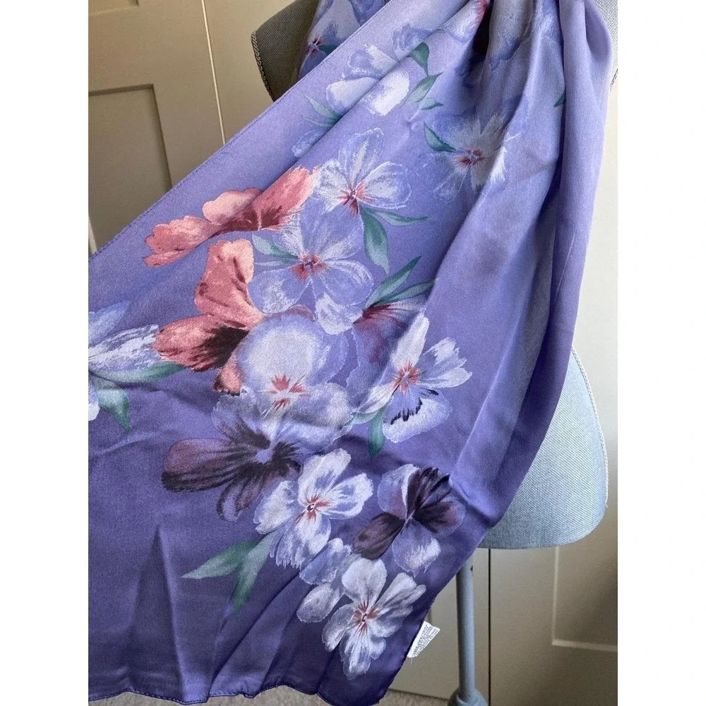 Silk Scarf Unbranded Floral Purple Wrap 17